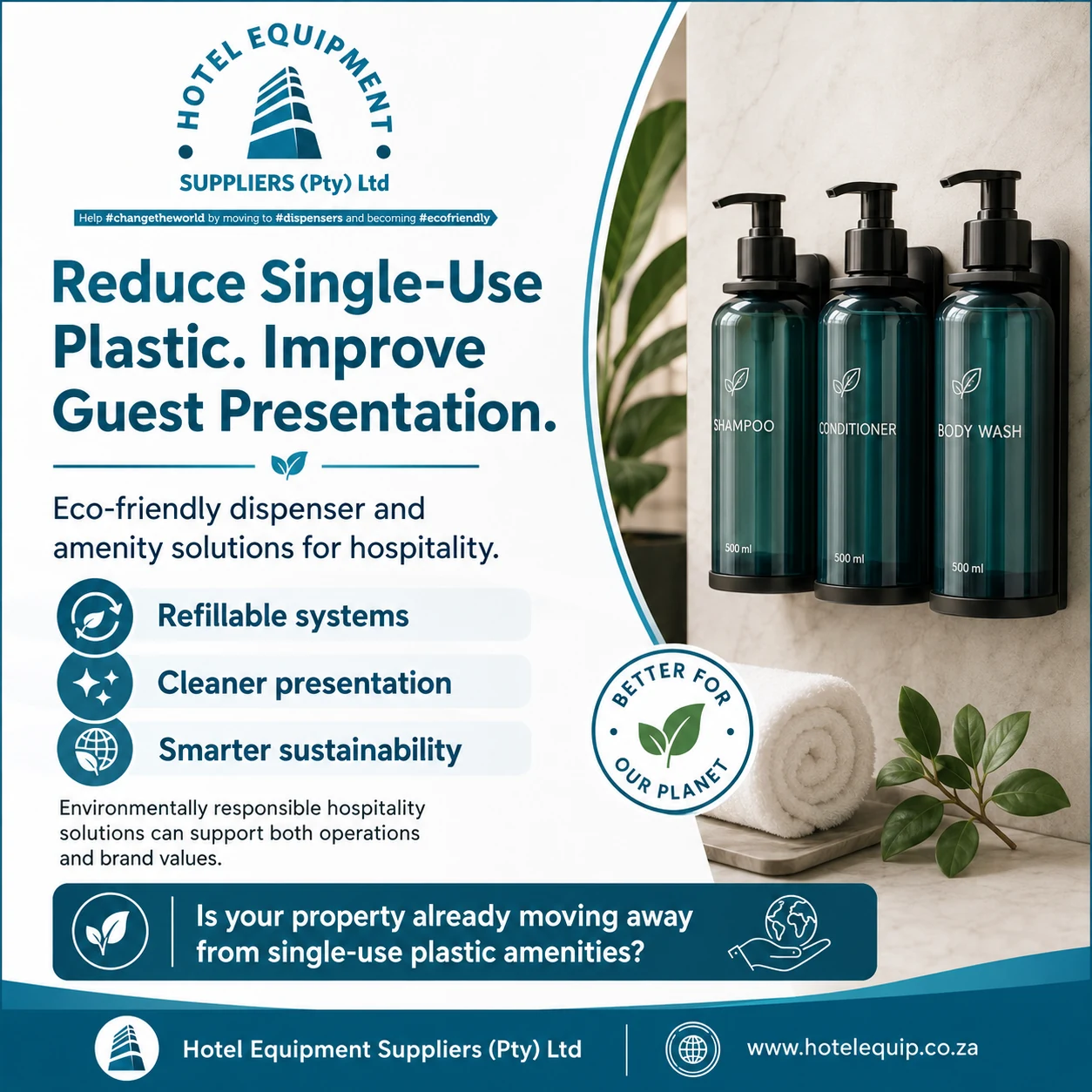 Refillable guest amenity dispensers campaign artwork